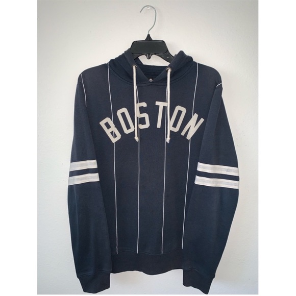 MENS NAVY BLUE STRIPE BOSTON PULLOVER HOODIE SIZE SMALL - Picture 1 of 2